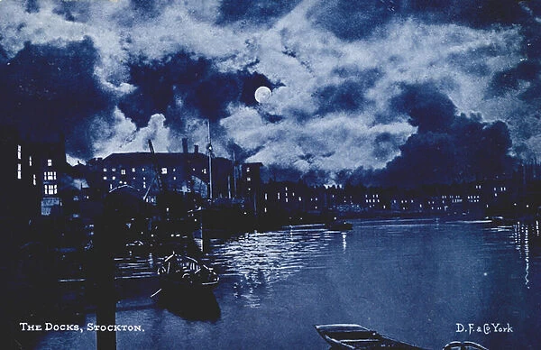 The docks, Stockton-on-Tees (colour litho)