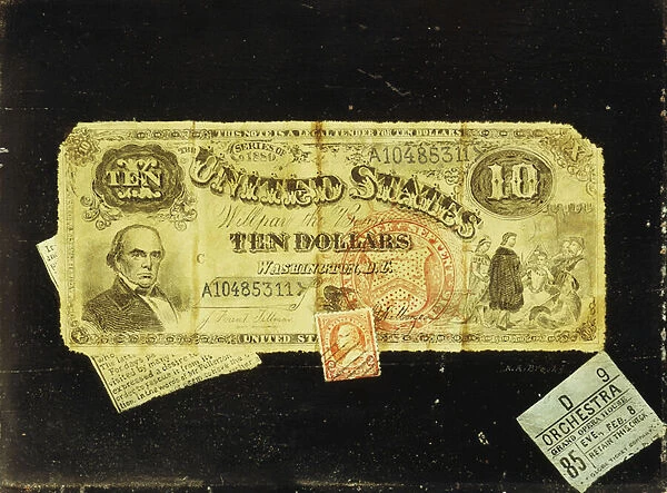The Ten Dollar Bill, (oil on panel)