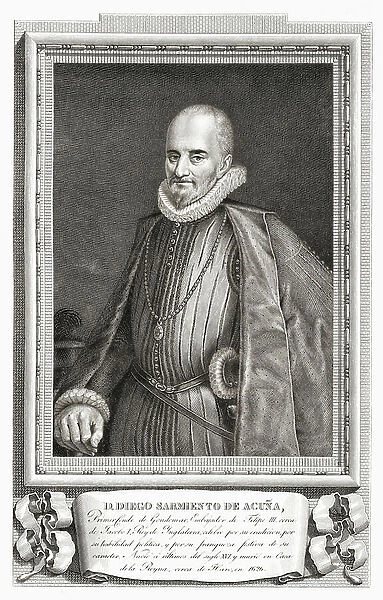Don Diego Sarmiento de Acuna, Count of Gondomar, 1567 - 1626. Spanish diplomat, the Spanish ambassador to England from 1613 to 1622. After an etching in Retratos de Los Espanoles Ilustres, published Madrid, 1791 ©UIG / Leemage