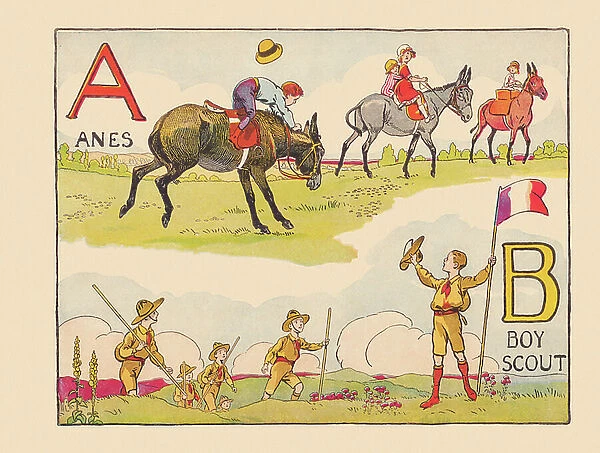 DONKEYS HOLIDAY ALPHABET, Boy Scout, 1920 (illustration)