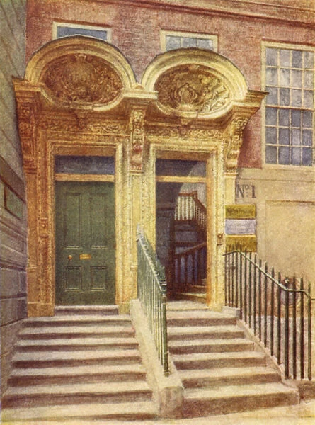 Doorways of Nos 1 and 2 Laurence Poultney Hill, 1895 (colour litho)
