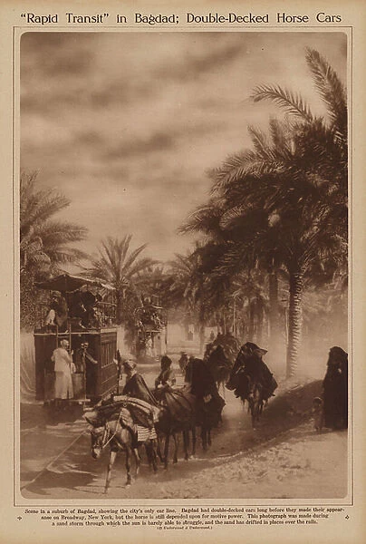 Double-decked horse cars, Baghdad (b / w photo)