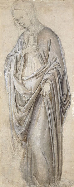 A Drapery Study for a Virgin Annunciate, (black chalk, pen and ink on brown paper)