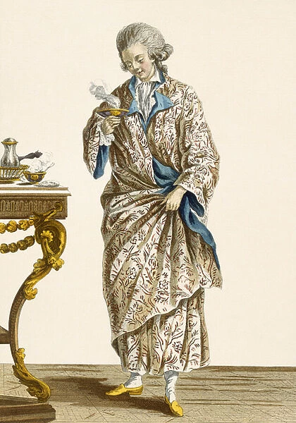 Dressing gown in printed cotton, engraved by Patas, plate no
