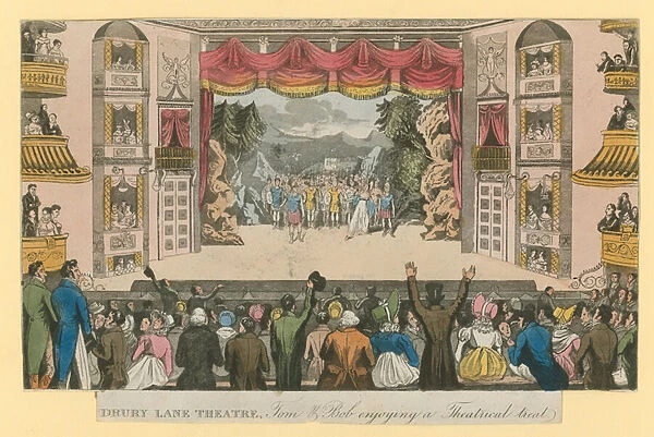 Drury Lane Theatre: Tom and Bob enjoying a theatrical treat (coloured engraving)