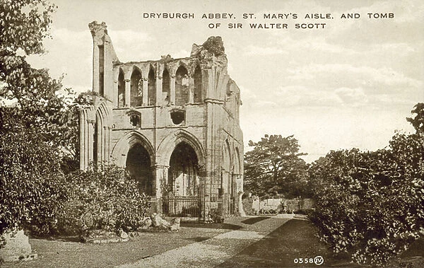 Dryburgh Abbey, St Marys Aisle and Tomb of Sir Walter Scott (b  /  w photo)