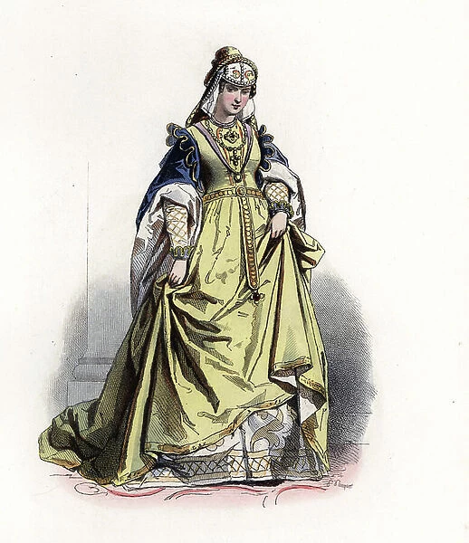 Duchess of Bavaria, after Josse Amman, 1500 - Handcoloured steel engraving by Polydor Pauquet from the Pauquet Brothers ' Foreign Fashions and Costumes Ancient and Modern', Paris, 1865