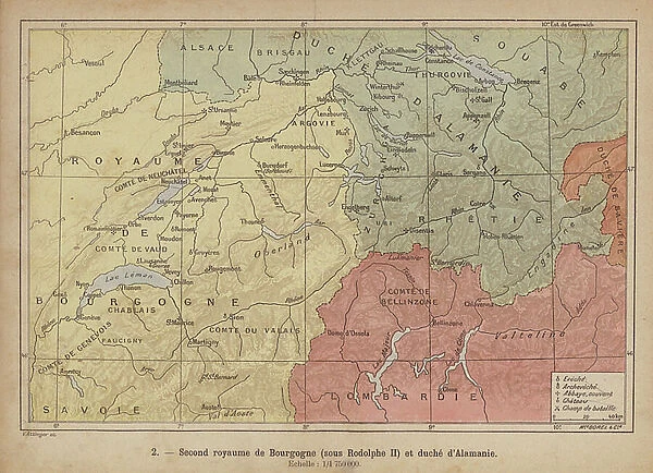 Duchies of Burgundy and Alamannia, early 10th Century (coloured engraving)