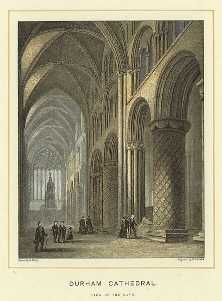 Durham Cathedral, view of the nave (colour litho)