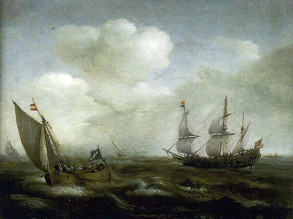 Dutch ship and fishing boat in the breeze
