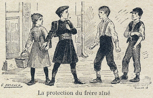 The duties of the child in the family (duties of brothers and sisters): Protection - A good example. Protecting the groin brother for his little sister