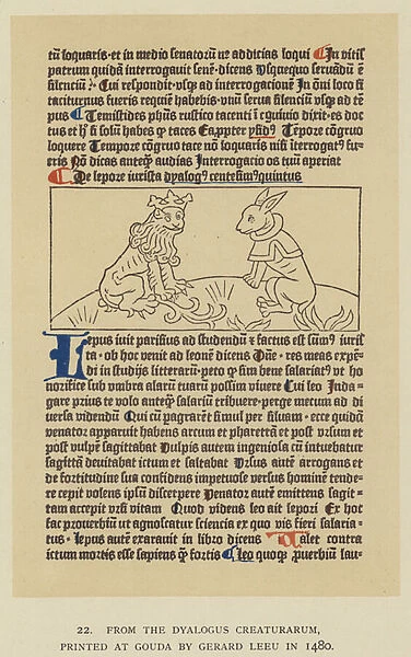 From the Dyalogus Creaturarum, printed at Gouda by Gerard Leeu in 1480 (litho)