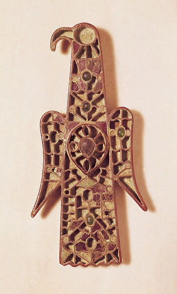 Eagle-shaped brooch (metal and enamel)