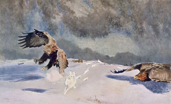 Eagles and Rabbit, 1922 (colour litho)