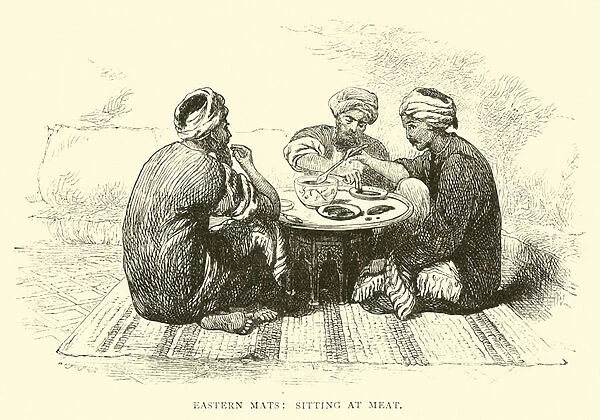 Eastern mats, sitting at meat (engraving)