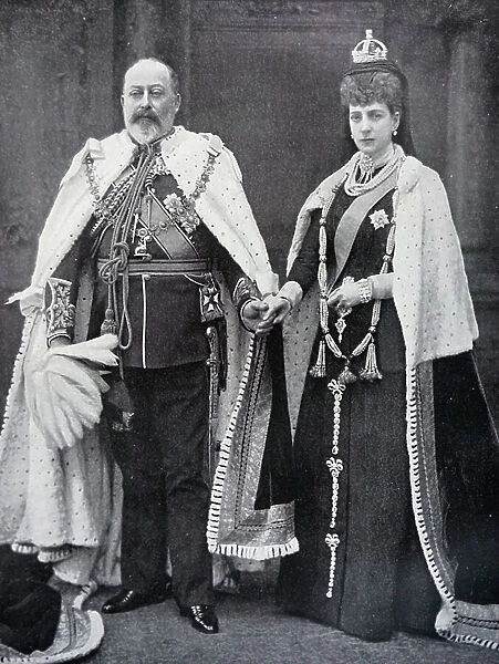 Edward VII and Queen Alexandra of Denmark wearing the robes in which they would open Parliament