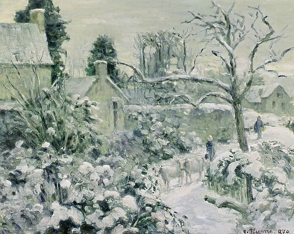 Effect of Snow with Cows at Montfoucault, 1874 (oil)