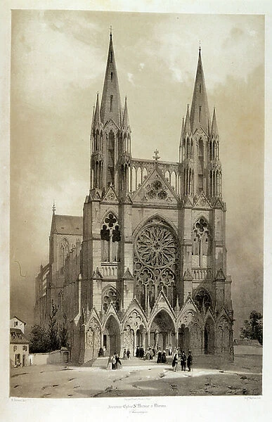 Eglise Saint-Nicaise, (Saint-Nicaise church in Reims, France. illustrated in Voyages pittoresques et romantiques (Picturesque and romantic journeys in ancient France), by Isidore Taylor, (baron Taylor) 1857
