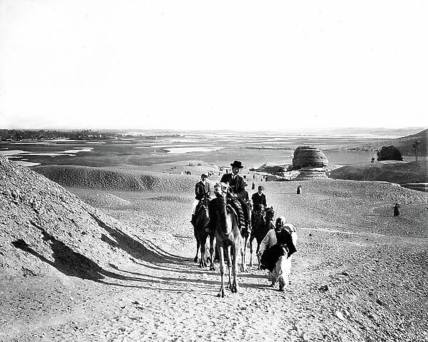 Egypt: Cook cruise, Nile side, walk, camel excursion accompanied by guides, around the sphinx in Guizeh (Guiseh, Giza, Giza), 1900