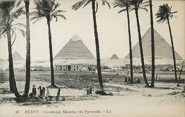 Egypt: Landscape Showing the Pyramids (b / w photo)