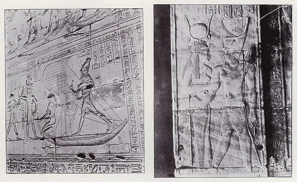 Egypt: Sculptures on the Walls of Horus Temple at Edfu (b  /  w photo)