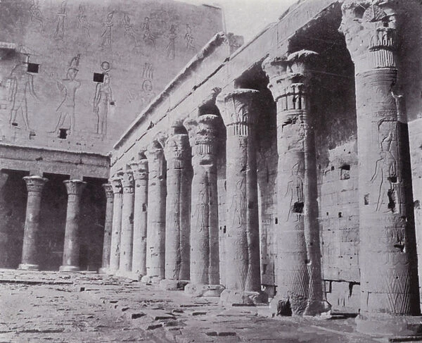 Egypt: View in the Peristyle Court of Horus Temple at Edfu (b  /  w photo)