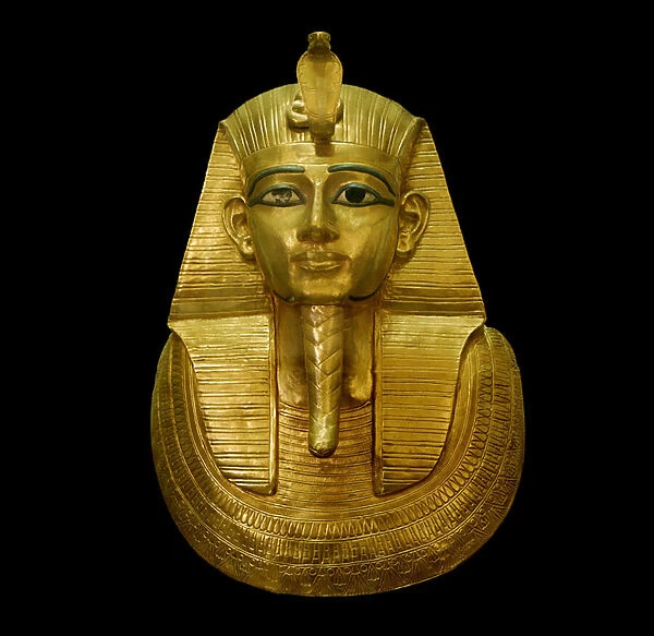 Egyptian antiquite: head of pharaoh in gold, 21st or 22nd dynasty, Egyptian Museum