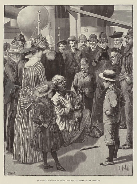 An Egyptian Conjuror on Board an Orient Line Steam-Ship at Port Said (engraving)