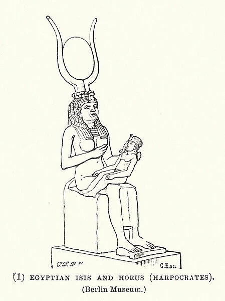 Egyptian Isis and Horus, Harpocrates (engraving)
