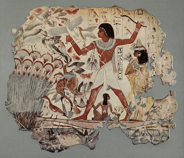 An Egyptian officer, accompanied by his wife and daughter, fowling in a marsh well stocked with water-fowl and fish (photo)