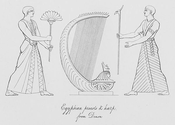 Egyptian priests and harp, from Denon (engraving)