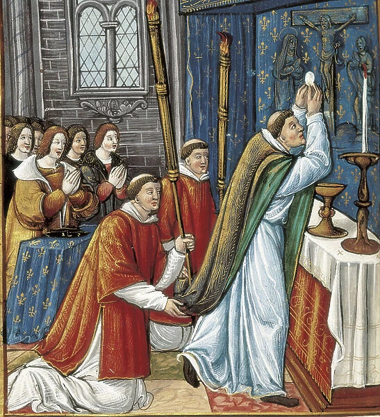 Elevation of the Host - Elevation of the Sacred Host. Illustration on '' Gospels of Paris to use of Charles, Duke of Angouleme.'' Early 16th century. English School