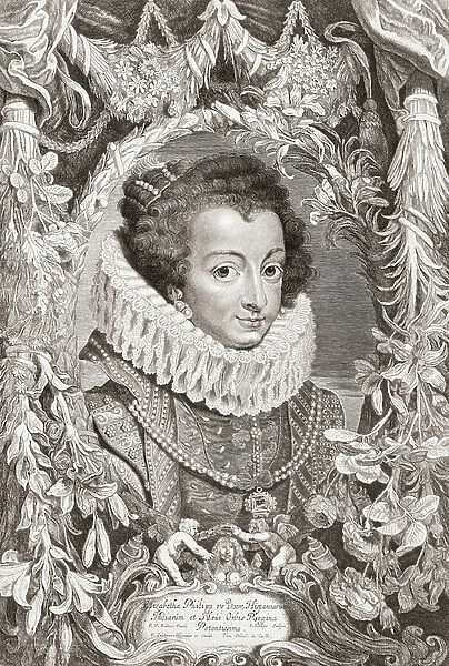 Elisabeth of France aka Isabel of Bourbon, 17th century (engraving)