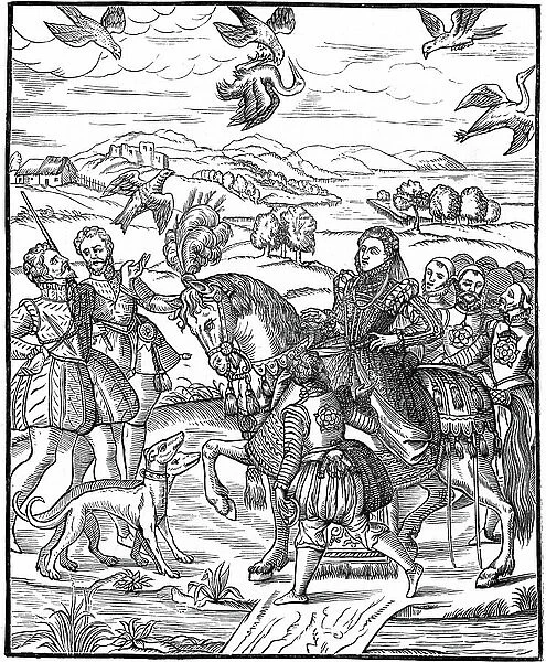 Elizabeth I and her attendants out hawking, 1575 (engraving)