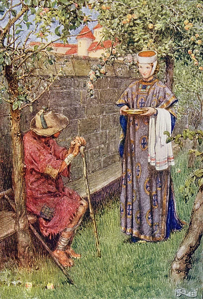 Elizabeth went on her mission of pity, from The Story of Saint Elizabeth of Hungary by William Canton (1845-26) 1921 (colour litho)