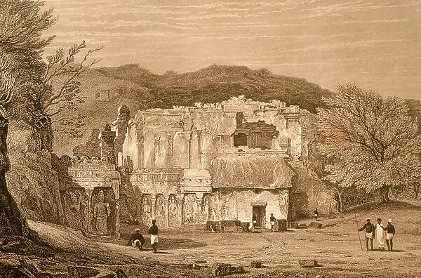 Elora Caves, Maharashtra, India (engraving)