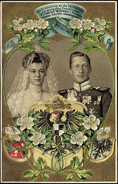 Embossing Litho Wedding William of Prussia, Cecile, 1905
