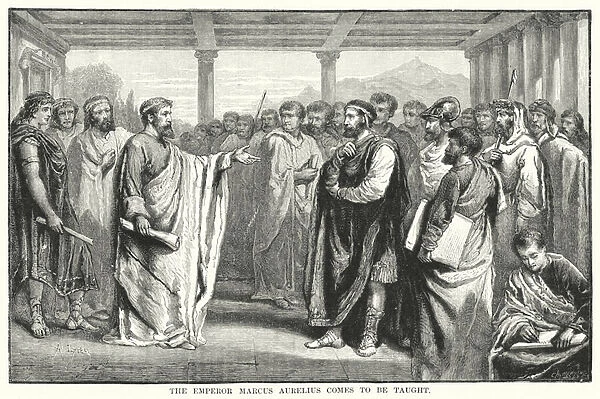 The Emperor Marcus Aurelius comes to be taught (engraving)