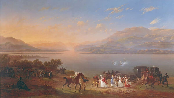 Empress Josephine (1763-1814) arriving to visit Napoleon (1769-1821) in Italy on the banks of Lake Garda, 1796 (oil on canvas)