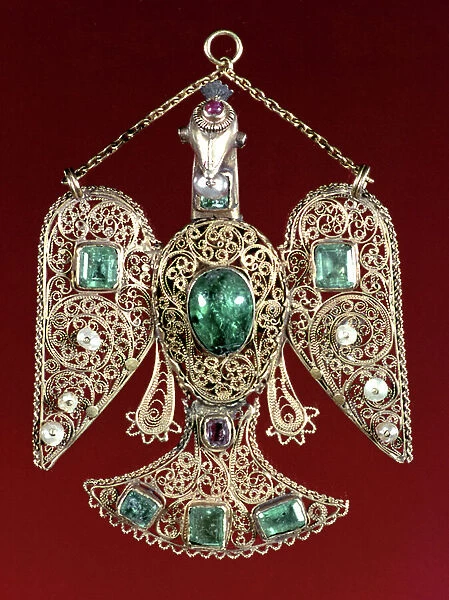 An enamelled and gem set gold, eagle pendant, 18th century (gold)