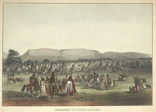 Encampment of Piekann Indians, pub. 1842 (colour litho)