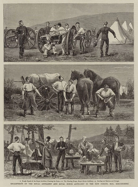 Encampment of the Royal Artillery and Royal Horse Artillery in the New Forest, Hay, Breconshire (engraving)