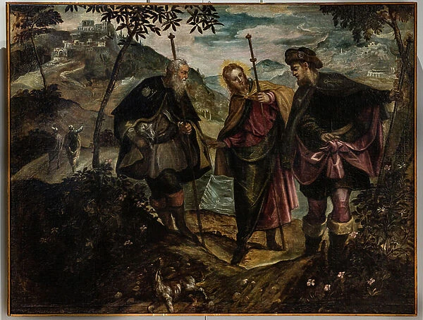 Encounter on the road to Emmaus (oil on canvas)