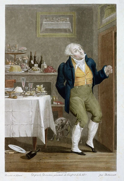 The End of the Gastronomes (coloured engraving)
