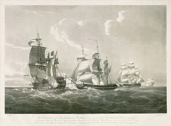 Engagement between the Guillaume Tel and HMS Penelope, 30 March 1800, 1805 (aquatint)
