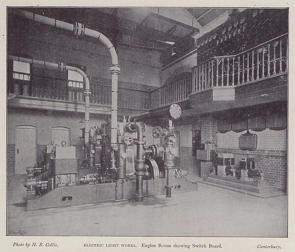 Engine room showing switchboard, Electric Light Works, Canterbury, Kent (b  /  w photo)