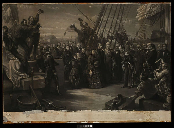 England and America. The Visit of Her Majesty Queen Victoria to the Arctic Ship Resolute December 16th 1856, c.1859 (engraving, stipple, board)