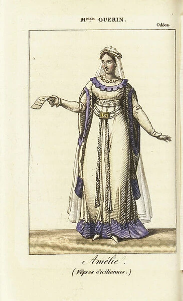 English actress Miss Guerin as Amelie in the tragedy Vepres Siciliennes by Casimir Delavigne at the Odeon, 1819