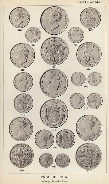 English Coins, George IV, Victoria (b  /  w photo)