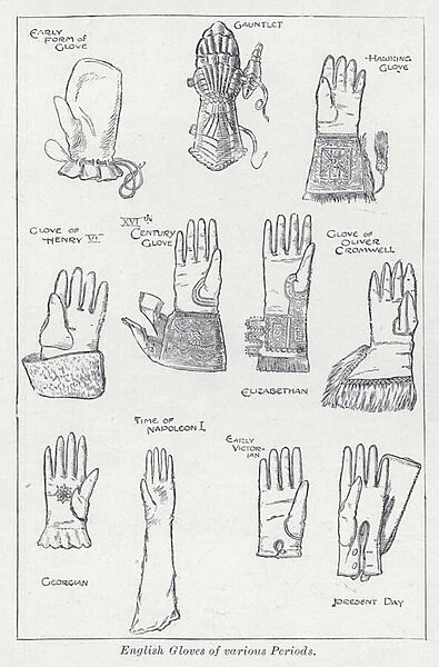 English gloves of various periods (litho)